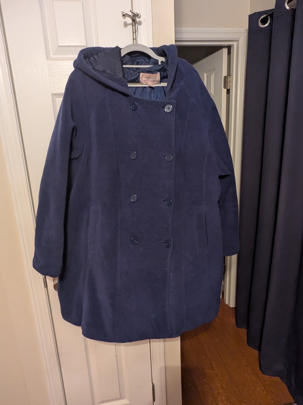 Woman Within Navy Hooded Double-Breasted Pea Coat